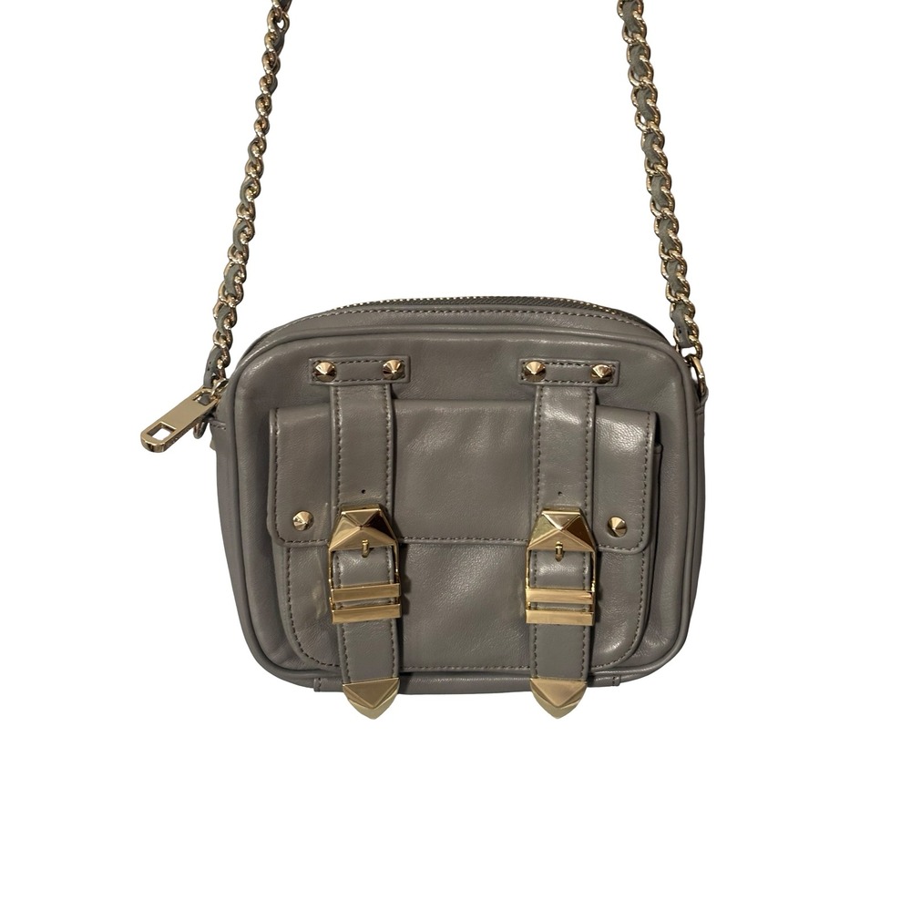 Rebecca Minkoff Grey Leather Studded Crossbody Bag Gold Hardware Small Y2K